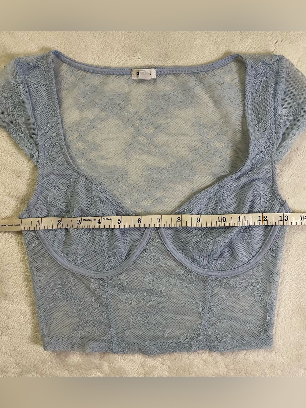 Garage Baby Blue Sheer Lace Crop Top size S - Picture 7 of 8